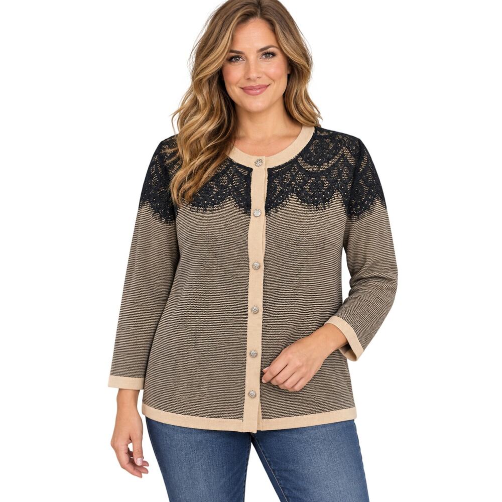 Ann taylor sz XXL brown old money lace accent neautral cardigan mixed media NWOT